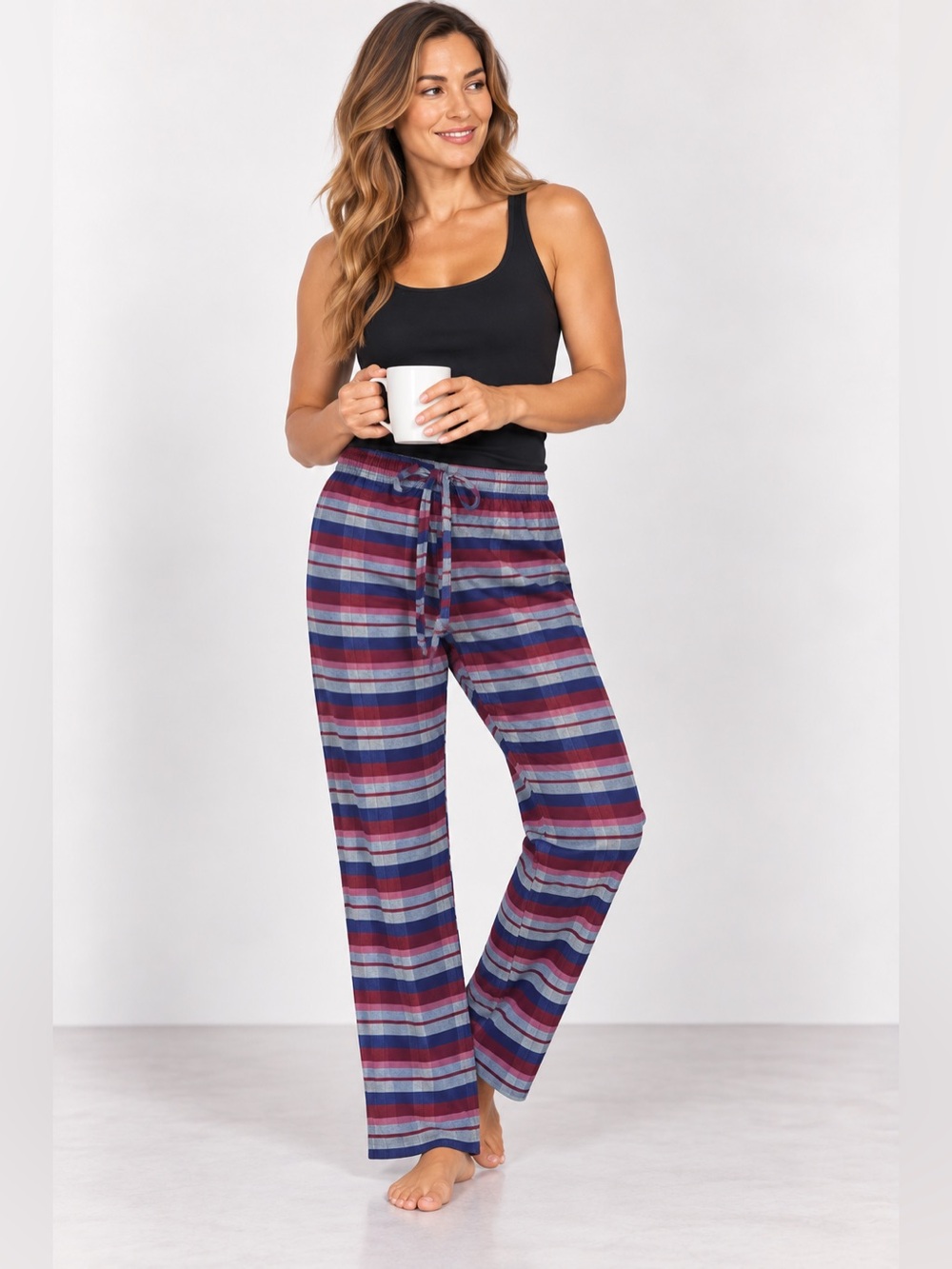 Onix Cotton Plaid Lounge Pants-Gray/Blue/Red Stripe